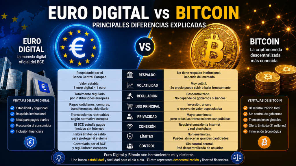 Comparativa entre Euro Digital y Bitcoin